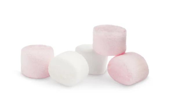 Pile Delicious Sweet Marshmallows White Background — Photo
