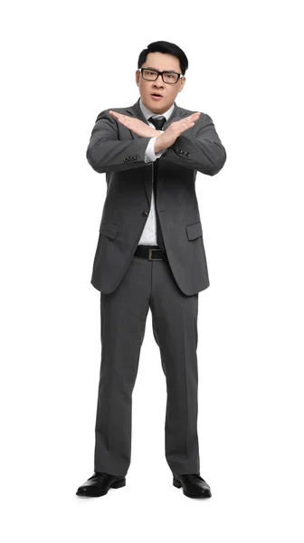 Angry Businessman Suit Wearing Glasses White Background — Stock Photo, Image