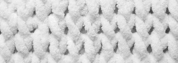 White Knitted Fabric Background Top View Banner Design — Stock Photo, Image