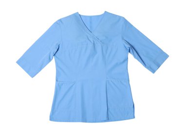 Mavi sağlık üniforması beyaza izole edilmiş, üstten.