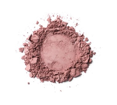 Crushed eye shadow on white background, top view. Professional makeup product