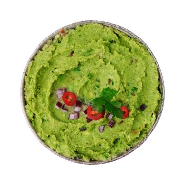 Bir kase lezzetli guacamole, beyaz, üst manzara