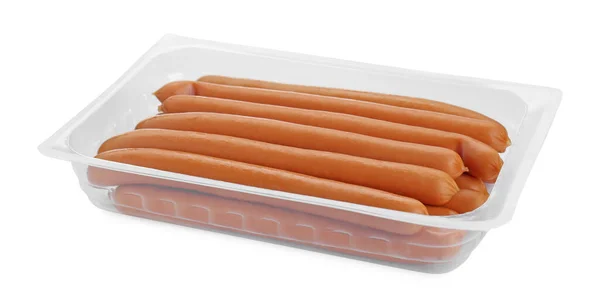 Plastic Container Sausages Isolated White Meat Product — Stock Photo, Image