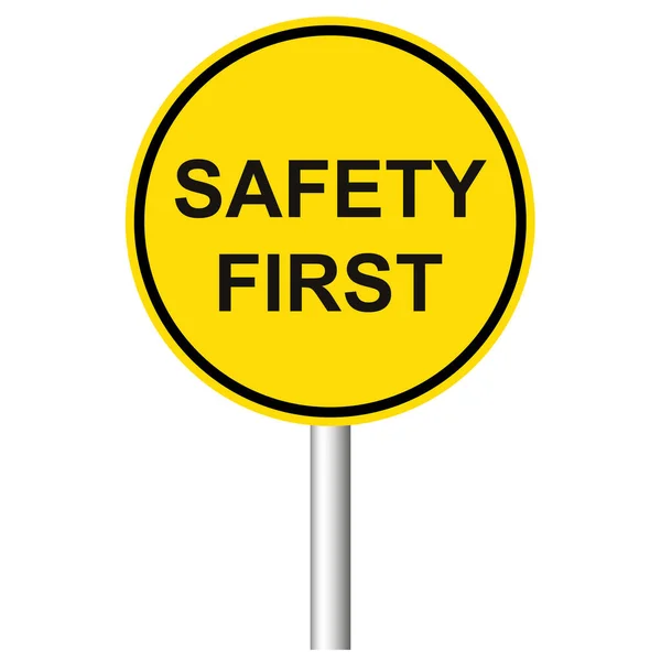 Yellow Road Sign Words Safety First White Background — Stock Photo, Image