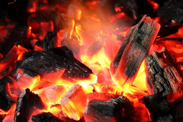 Κομμάτια Του Θερμού Άνθρακα Υπόβαθρο Closeup — Φωτογραφία Αρχείου