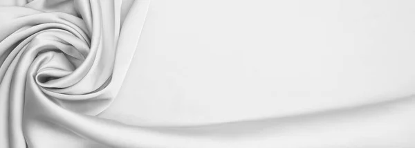 Witte Zijde Stof Als Achtergrond Bovenaanzicht Banner Design Met Ruimte — Stockfoto