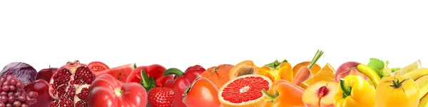 Πολλά Φρέσκα Φρούτα Και Λαχανικά Λευκό Φόντο Banner Design — Φωτογραφία Αρχείου