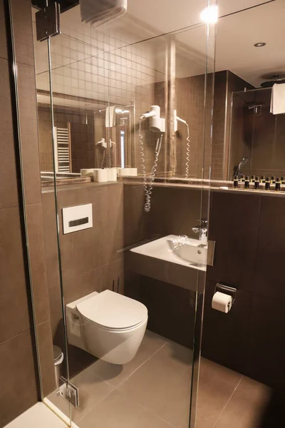 Κομψό Μπάνιο Λεκάνη Τουαλέτας Πολυτελές Ξενοδοχείο Εσωτερική Διαρρύθμιση — Φωτογραφία Αρχείου