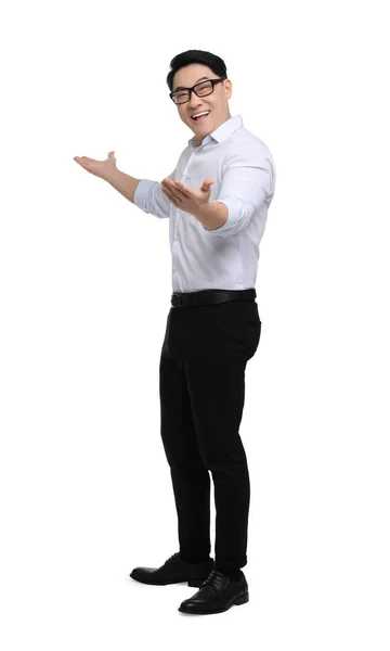 Geschäftsmann Formeller Kleidung Posiert Auf Weißem Hintergrund — Stockfoto