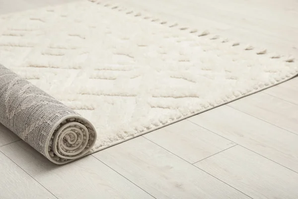 Gewalst Wit Tapijt Met Prachtig Patroon Vloer Close Ruimte Voor — Stockfoto