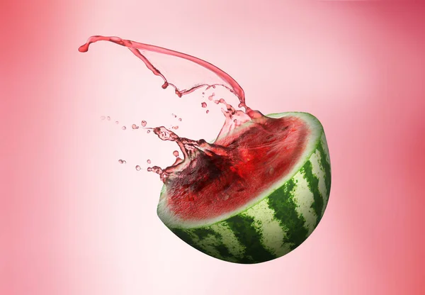 Vattenmelon Med Stänk Juice Röd Lutning Bakgrund — Stockfoto