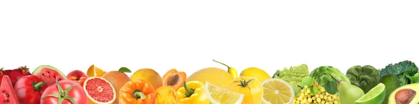 Many Fresh Fruits Vegetables White Background Banner Design — Stock Photo, Image