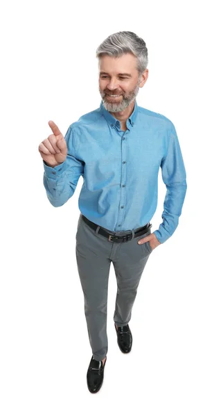 Starší Podnikatel Stylovém Oblečení Pózovat Bílém Pozadí — Stock fotografie