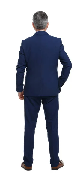 Homme Affaires Mature Vêtements Élégants Posant Sur Fond Blanc Vue — Photo
