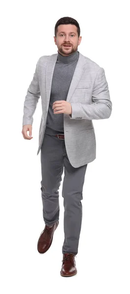 Handsome Bearded Businessman Walking White Background — Stock Photo, Image