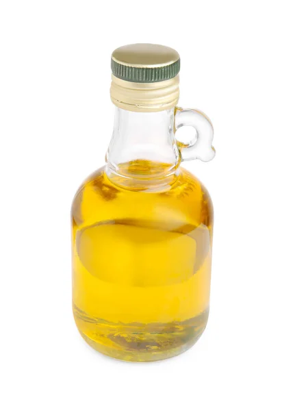 玻璃瓶中的食用油与白色隔离 — 图库照片
