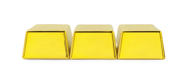 Três Barras Ouro Brilhantes Isoladas Branco — Fotografia de Stock