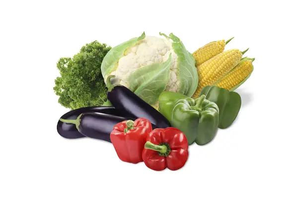 Πολλά Διαφορετικά Φρέσκα Λαχανικά Και Μαϊντανό Λευκό Φόντο — Φωτογραφία Αρχείου