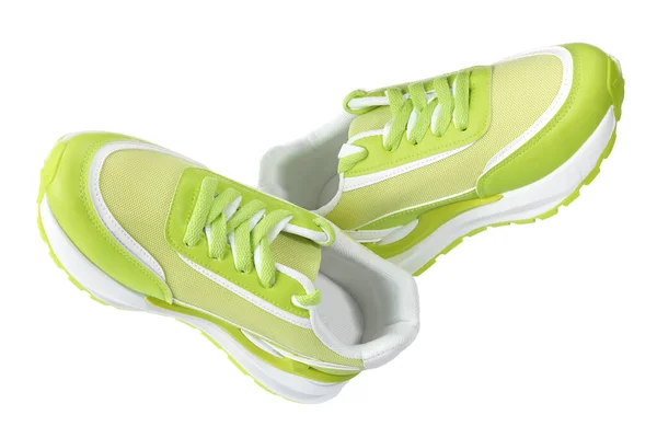 Pair Stylish Light Green Sneakers White Background — Stock Photo, Image