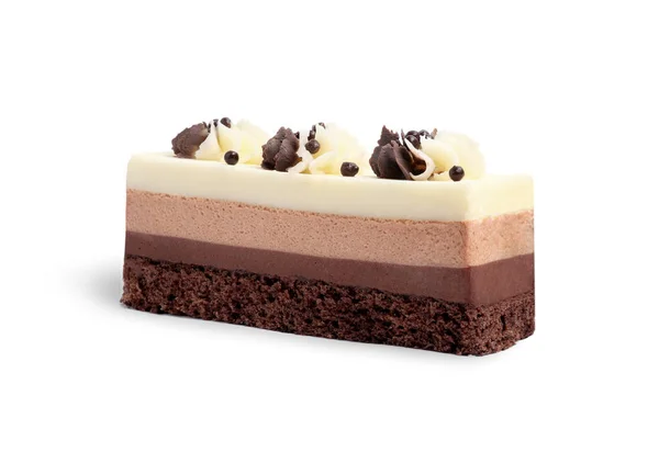 Stukje Lekkere Chocolademousse Cake Geïsoleerd Wit — Stockfoto