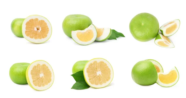 Set Cut Whole Fresh Sweetie Fruits White Background — Stock Photo, Image