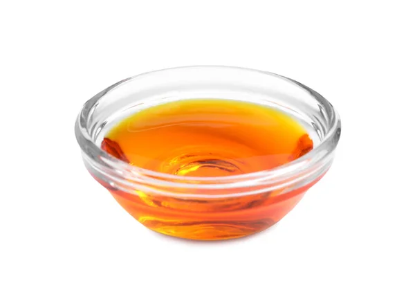 白に隔離されたオレンジ色の食品着色料を持つガラスボウル — ストック写真