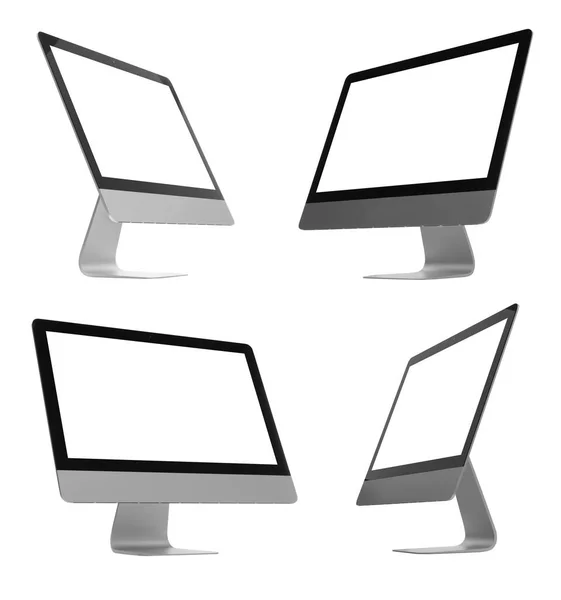 Beyaz Arkaplanda Bilgisayar Monitörlü Kolaj Tasarımı Farklı Taraflar — Stok fotoğraf