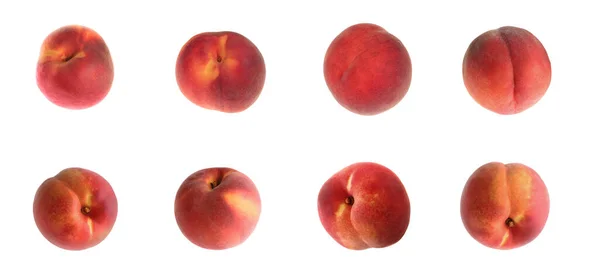 Set Frischer Pfirsiche Auf Weißem Hintergrund — Stockfoto