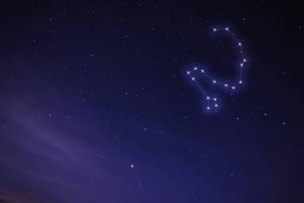 Draco (Dragon) constellation. Stick figure pattern in starry night sky