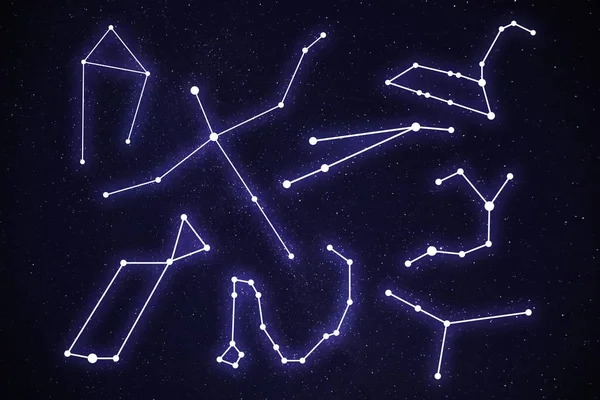 Ορισμός Διαφορετικά Μοτίβα Αστερισμών Ραβδί Σχήμα Στον Έναστρο Νυχτερινό Ουρανό — Φωτογραφία Αρχείου