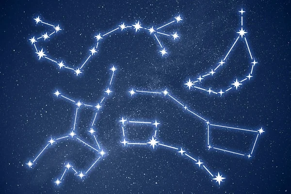 Conjunto Com Diferentes Padrões Figura Constelação Vara Céu Estrelado Noite — Fotografia de Stock