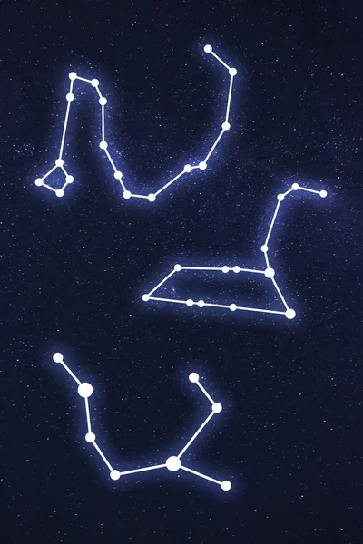 Set Different Constellation Stick Figure Patterns Starry Night Sky — Stock Photo, Image