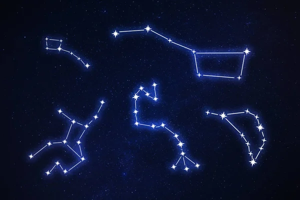 Conjunto Con Diferentes Patrones Figura Palo Constelación Cielo Nocturno Estrellado — Foto de Stock
