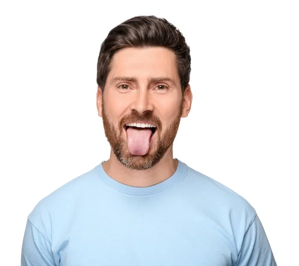 Man Showing His Tongue White Background — Stock Photo, Image