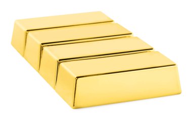 Many shiny gold bars isolated on white