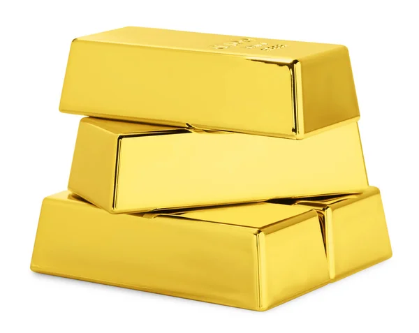 Stapel Glänzender Goldbarren Isoliert Auf Weißem Grund — Stockfoto
