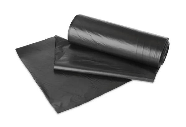 白で隔離される黒いゴミ袋のロール — ストック写真