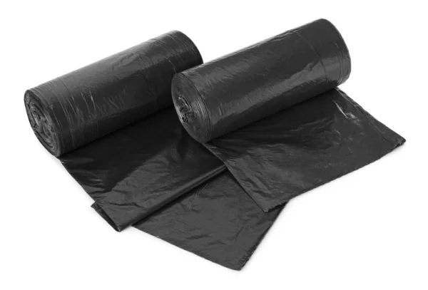 Rolls Black Garbage Bags Isolated White — Stock Photo, Image