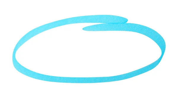Ellipse Desenhada Com Marcador Azul Claro Fundo Branco Vista Superior — Fotografia de Stock