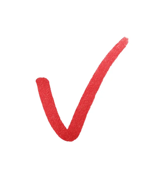 Marca Verificación Dibujada Con Marcador Rojo Aislado Blanco Vista Superior —  Fotos de Stock