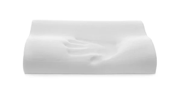 Travesseiro Espuma Memória Ortopédica Com Impressão Manual Isolada Branco — Fotografia de Stock