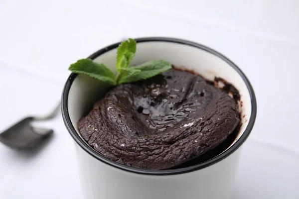 Tasty Chocolate Mug Pie Mint White Background Closeup Microwave Cake — Stock Photo, Image