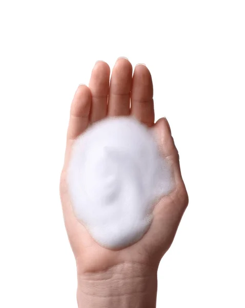Woman Bath Foam White Background Closeup — 图库照片