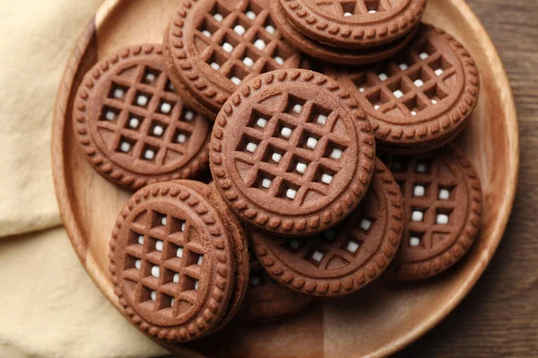 Gustosi Biscotti Cioccolato Con Panna Sul Tavolo Legno Vista Dall — Foto Stock