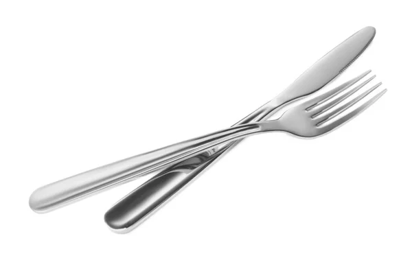 Fork Knife Isolated White Stylish Shiny Cutlery Set — Stock Fotó