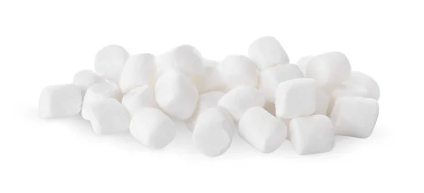 Högen Med Söta Puffy Marshmallows Isolerad Vit — Stockfoto