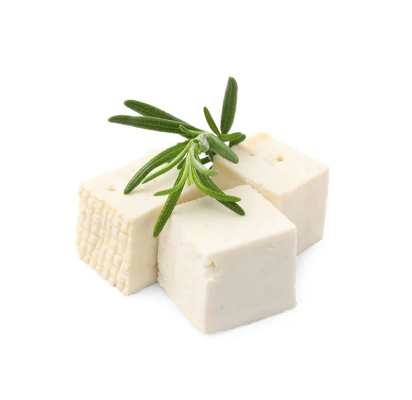 Heerlijke Tofu Kaas Rozemarijn Geïsoleerd Wit — Stockfoto