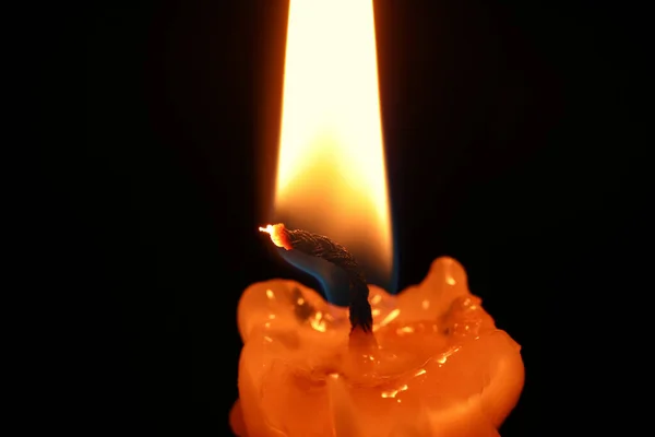 Burning Candle Black Background Closeup View — Stock Photo, Image