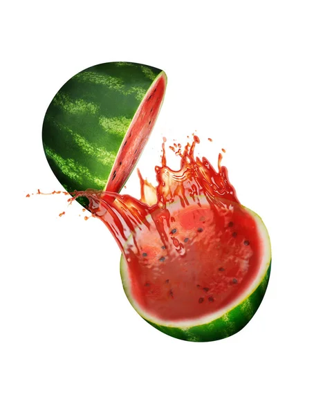 Vattenmelon Med Stänk Juice Vit Bakgrund — Stockfoto