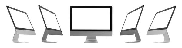 Σχεδιασμός Κολάζ Οθόνη Υπολογιστή Λευκό Φόντο Διαφορετικές Πλευρές — Φωτογραφία Αρχείου